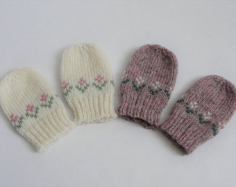 KNITTING PATTERN Flower Baby Mitts Pattern, Baby Shower Gift, Fair Isle Baby Mitten pattern, knit baby mitten pattern, infant pattern