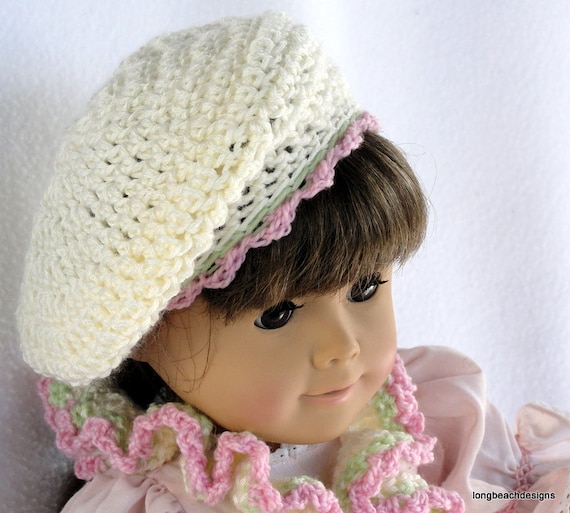 Crochet Pattern Doll Ruffle Scarf and Slouchy Beanie Beret Hat