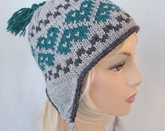 KNITTING PATTERN, Knit beanie pattern, Adelaide Beanie Hat Pattern, ear flap Hat pattern, fair isle, sherpa hat, chullo hat All Sizes