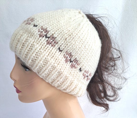 KNITTING PATTERN, Mustang Beanie, Messy Bun Beanie Pattern, Messy