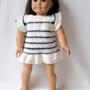 Crochet Pattern Doll Breton Style Dress,  pattern for 18 inch doll; doll dress pattern, crochet dress pattern