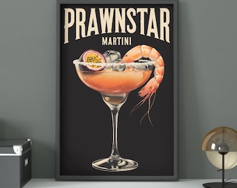 Prawnstar Martini Vintage Illustration | Retro Cocktail Art Print (Digital Download)
