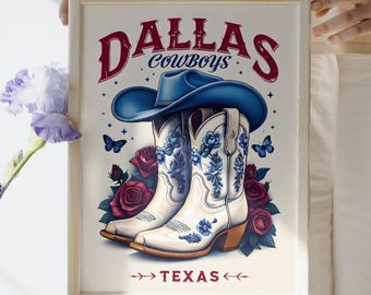 Dallas Cowboys Western Wall Art Print | Texas Cowboy Boots Digital Download