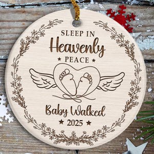 Personalized Baby Memorial Ornament, Sleep In Heavenly Peace, Angel Wings Design, Infant Loss Keepsake, Custom Name & Year, Miscarriage Gift