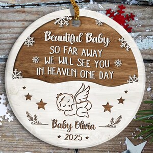 Baby Memorial Ornament, Beautiful Baby, So Far Away, We Will See You In Heaven One Day, Personalized Angel Baby Keepsake, Infant Loss Gift