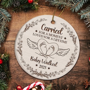 Personalized Baby Memorial Ornament, Carried For A Moment, Loved For A Lifetime, Infant Loss Keepsake, Angel Wings & Baby Footprints Gift