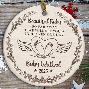 Beautiful Baby Memorial Ornament, So Far Away, We Will See You In Heaven One Day,  Infant Loss Keepsake, Angel Wings & Baby Footprints Gift