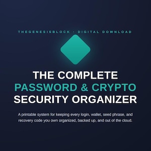 Utskrivbar lösenordsorganisatör | Lösenordsbok för internet med kryptoplånbok och logg för fröfraser | Digital inloggningsspårare | Direkt PDF-nedladdning