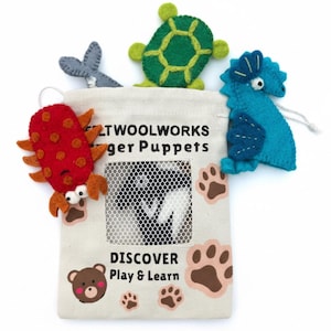 Felt Sea Animals Finger Puppet – Handmade Wool Toys – Imaginative Play for Kids Free Pouch