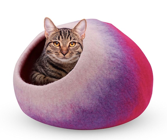 Hand Felted Wool Cat Cave: Natural Warm Cat Bed