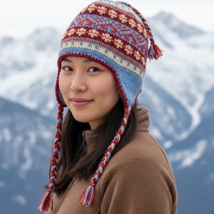 Wool Hand Knit ski Earflap Beanie and Mittens Fleeced Lining Unisex Sherpa Hat Nepal