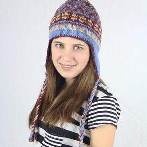 Wool Hand Knit Earflap Beanie Ski Fleeced Lining Unisex Sherpa Hat Nepal