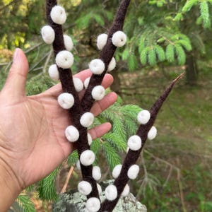 Needle Felted Willow Branch: Wool Spring Floral Stem, Rustic Nature Decor