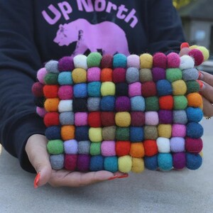 Wool Felt Rainbow Ball Multi Color Unique Messenger Bag Purse