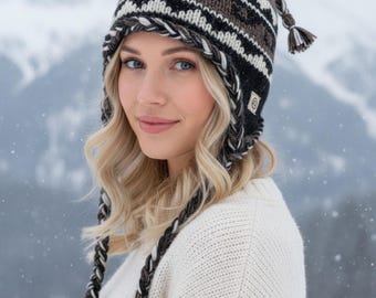 Hand Knit Wool Hat & Convertible Mittens Set: Fleece Lined, Nepal