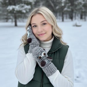 Hand Knit Wool Owl Animal Mittens: Fleece Lined Winter Warmth