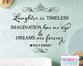 Disney Laughter Imagination Dreams Quote Vinyl Wall Decal Lettering Nursery MV22 Flourish Design