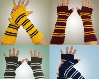 Wizard House Inspired House Armwarmers Pattern Instant PDF Download Gryffindor Slytherin Ravenclaw Hufflepuff Gloves Knitting Pattern