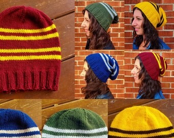 Wizard Slouchy Hat Knitting Pattern Instant PDF Digital Download Knit Gryffindor Slytherin Ravenclaw Hufflepuff Inspired Beanie Hat Pattern