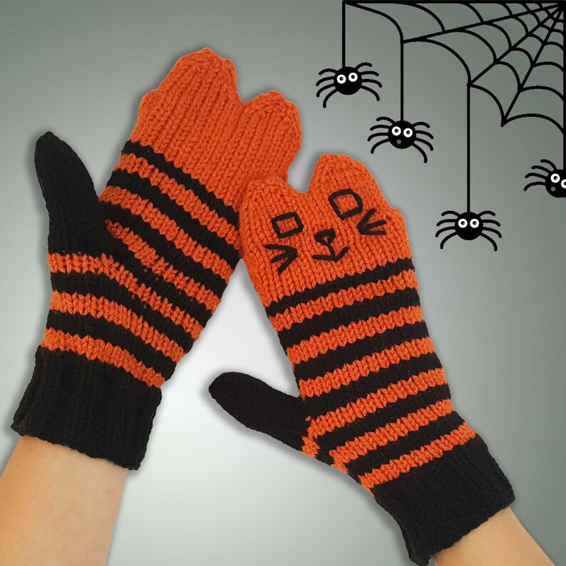 Halloween Cat Mittens Orange & Black Striped Cat Mittens  image 1