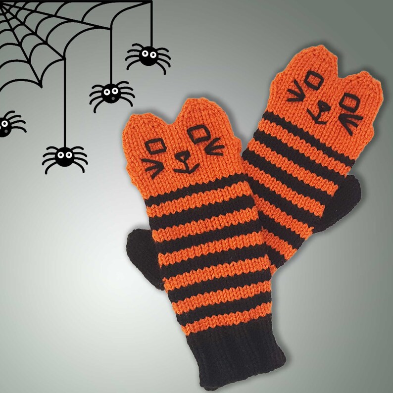 Halloween Cat Mittens Orange & Black Striped Cat Mittens  image 5