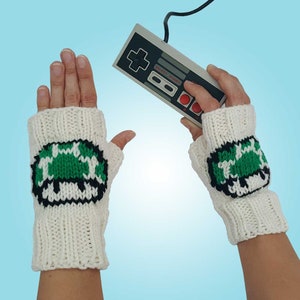 Mitaines d'inspiration Mario rétro vert 1 planches de champignon gants en tricot rétro Gaming Arcade Mario Cosplay accessoire Comic Con en tricot image 2