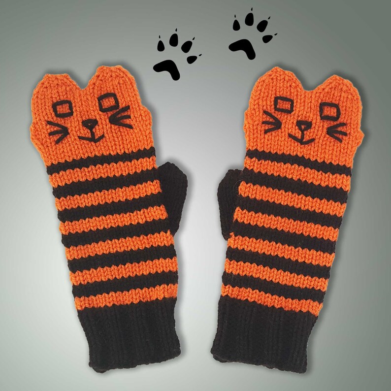 Halloween Cat Mittens Orange & Black Striped Cat Mittens  image 4