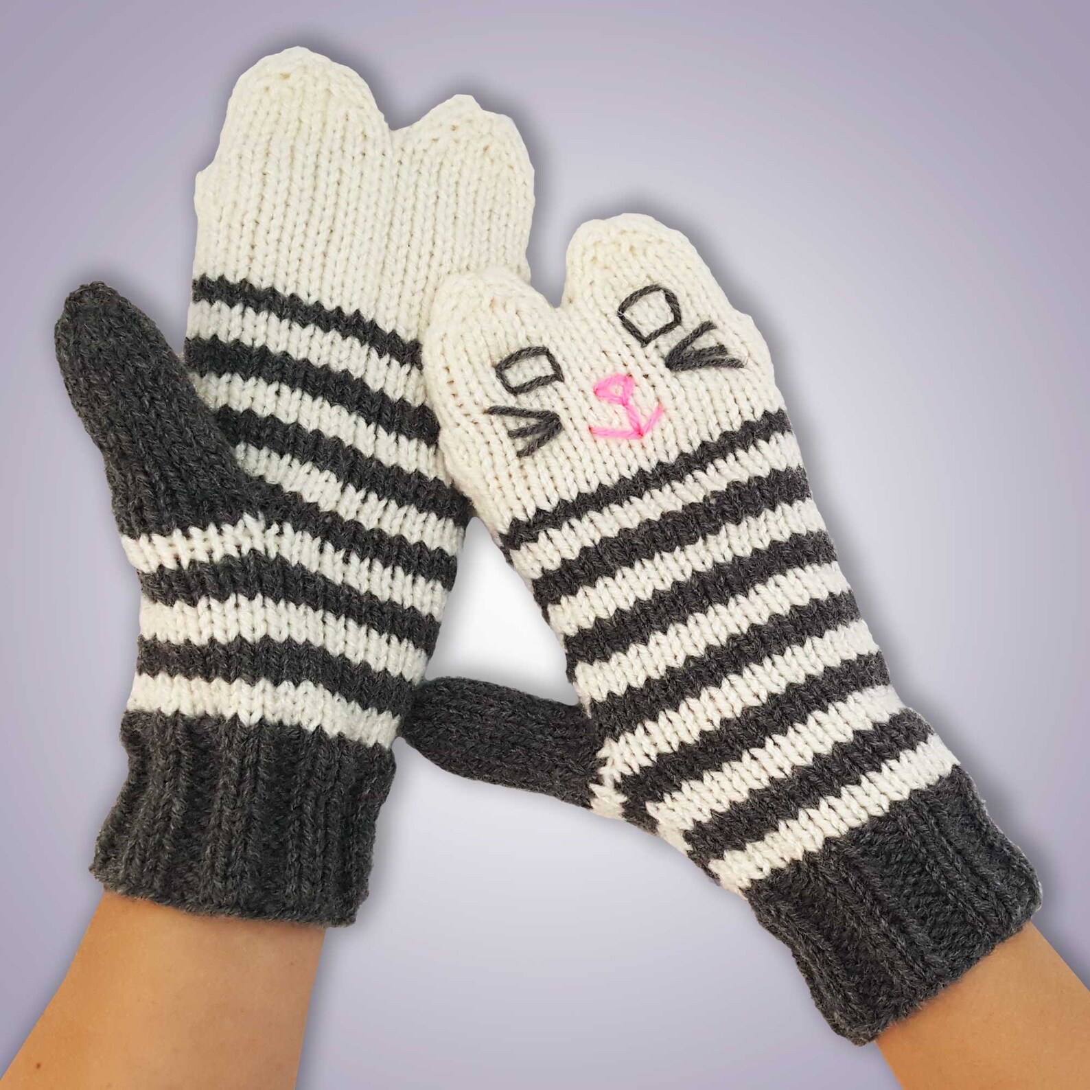 Knit Grey and White Striped Cat Mittens the Original Kitten Etsy