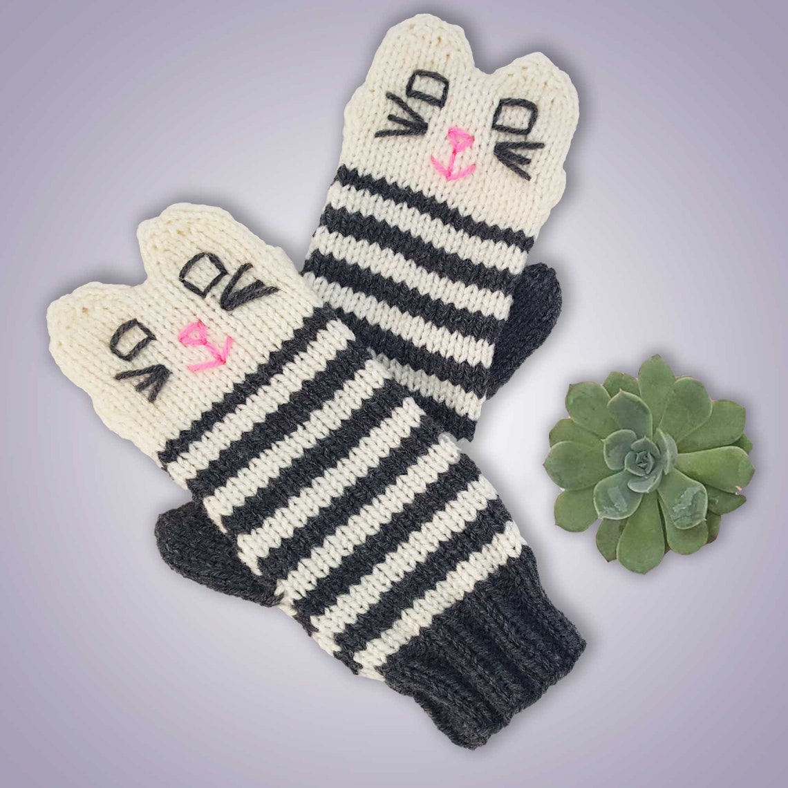 Knit Grey and White Striped Cat Mittens the Original Kitten Etsy