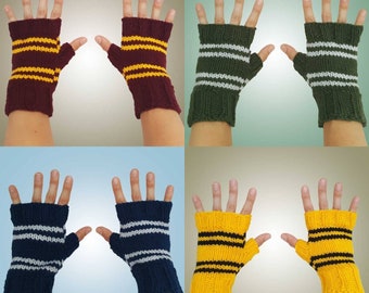 Wizard House Inspired Fingerless Gloves Pattern Instant PDF Download Gryffindor Slytherin Ravenclaw Hufflepuff Gloves Knitting Pattern