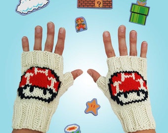 Mario Mushroom Inspired Fingerless Gloves Pattern Instant PDF Download Red Mushroom Cosplay Gloves Knitting Pattern Only