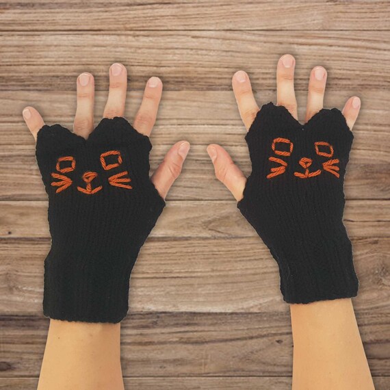 Accessoires Handschoenen & wanten Wanten & handmoffen Cat Mom Gift Zwart Katje op Fingerless Handschoenen 