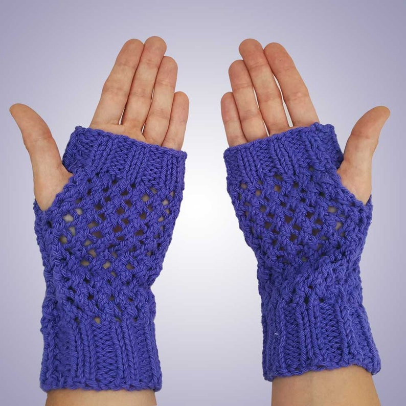 Purple Knit Fingerless Gloves Cotton Knit Texting Gloves Etsy