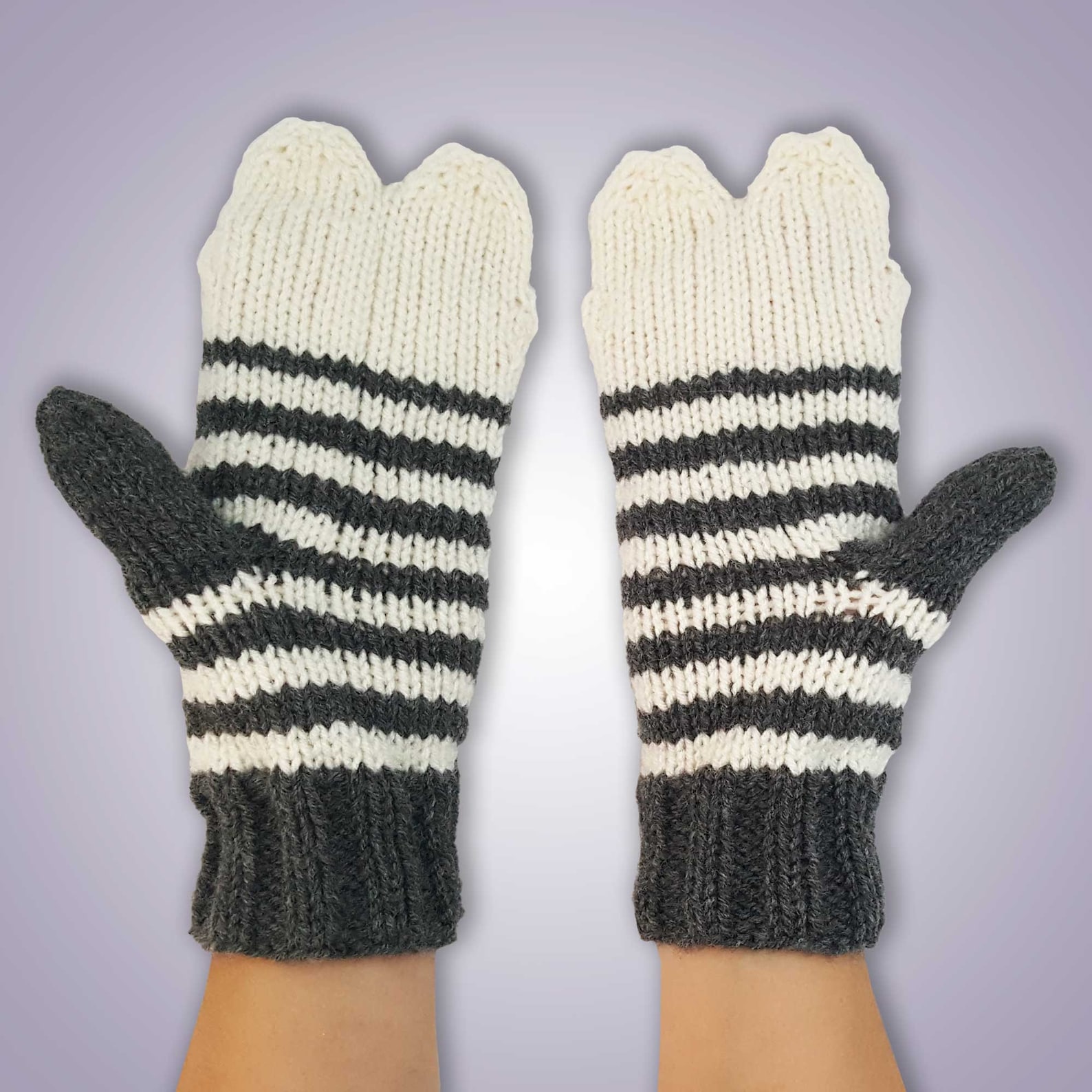 Knit Grey and White Striped Cat Mittens the Original Kitten Etsy