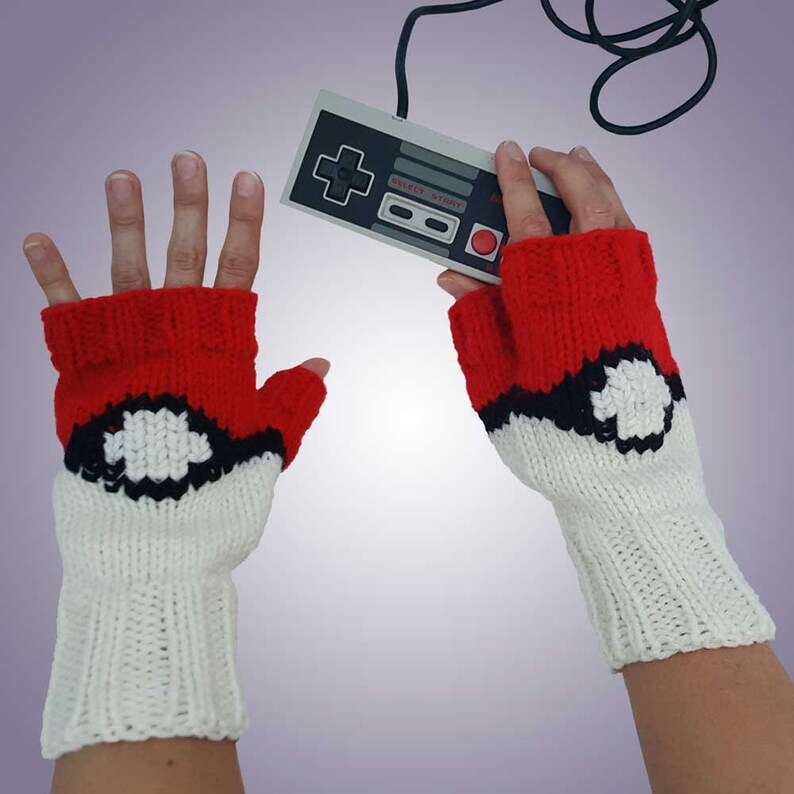 Pokemon Fingerless Gloves Pokemon Inspired Knit Pokeball Etsy