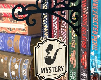 Letreros personalizados para librerías, decoración de bibliotecas, separadores de géneros, regalo para amantes de los libros, regalo personalizado para aficionados a la lectura, letrero personalizado para bibliotecas, decoración para rincones de lectura