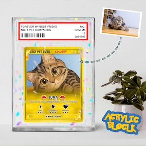 Custom Pet Lover Gift in Trading Card Style, Anime Pet Portrait Acrylic Plaque, Personalized Pet Keepsake, Gift for Cat or Dog Owner