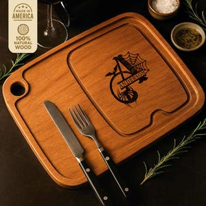 Personalized Halloween Steak Board, Custom Engraved Grill Tray, Spooky Dinner Platter, Halloween Gift for Host, Family, or Friends