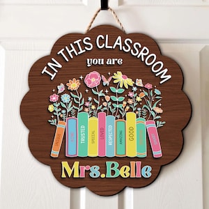 Customized Teacher Door Plaque, Classroom Door Hanger, Teacher Gift, School Room Decor, Wooden Classroom Sign, Welcome Back to School