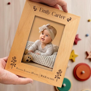 Marco de fotos para recién nacidos, regalo personalizado para bebé, recuerdo de nacimiento, marco de fotos personalizado para nuevos padres, idea de regalo para baby shower
