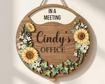 Personalized Sunflower Rotating Office Door Sign, Custom Work Status Spinner, Floral Office Decor, Sunflower Privacy Sign