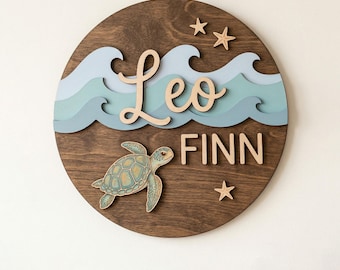 Personalized Turtle Name Sign, Hawaii Kids Room Door Sign, Ocean Nursery Wall Decor, Baby Turtle Bedroom Name Plaque