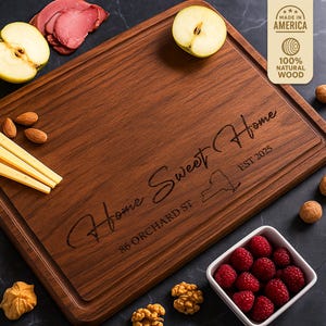 Custom Home Sweet Home Cutting Board, Personalized Address Board, Housewarming Gift, New Home Gift, Realtor Closing Gift, Engraved Board