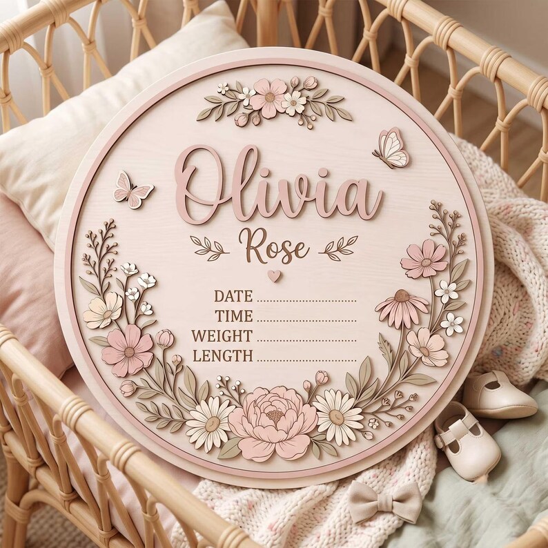 Personalized Baby Birth Stats Sign, Custom Wooden Birth Announcement ...
