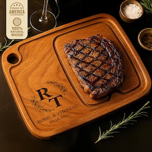 Custom Couple Gift, Personalized Steak Cutting Board, Wedding Gift, Valentine’s Day Present, Engraved Grill Tray, Gift for Him and Her