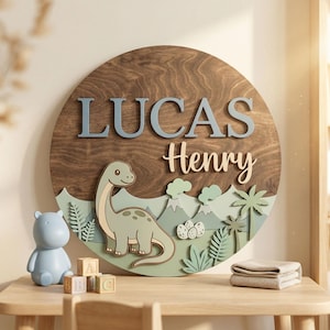 Personalized Stegosaurus Dinosaur Name Sign, Cute Dino Nursery Decor, Custom Baby Name Wooden Sign, Kids Room Door Sign image 3