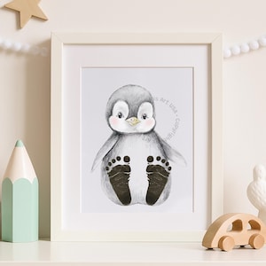 Penguin Baby Footprint Kit (Ink Pad) – Baby Shower Gift, Newborn Footprint Art, Nursery Room Decor, Animal WallArt Baby Boy/Girl