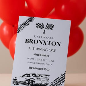 Race Car 1st Birthday Invitation | Fast One Editable Invite | Boy or Gender Neutral Racing Party Printable | Checkered Flag Theme