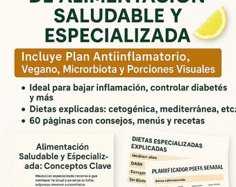 Guía PDF de Alimentación Saludable y Especializada (60 páginas) | Dietas Antiinflamatoria, Vegana, Intestinal, Nutrición Funcional.