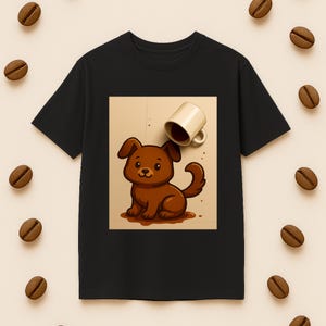 Coffee Spill Dog Shirt, Funny Accidental Art Tee, Cute Dog Shaped Stain Graphic, Unisex Comfort Colors Shirt, Artsy Coffee Lover Gift